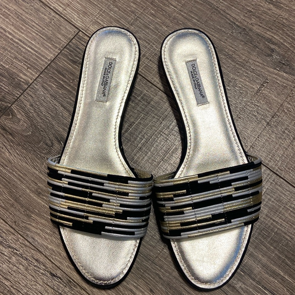 Dolce & Gabbana Metallic Slides - Size 37